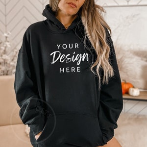 Gildan 18500 Black Hoodie Mockup, Gildan Hooded Sweatshirt Mockup, Model Mockup, Black oversized Hoodie mockup, Fall Hoodie Mockup, Template