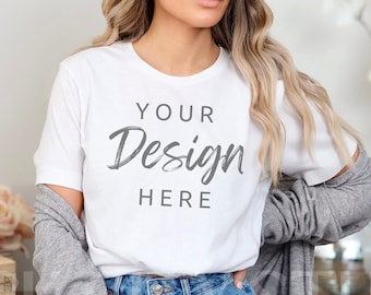 Bella Canvas 3001 Mockup, Mockup de camiseta branca | Mockup de camisa modelo | Mockups de camisa simples | Mockup de camiseta