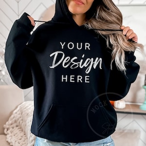 Gildan 18500 Black Hoodie Mockup, Gildan Hoodie Mockup, Black Hoodie Mockup, Model Mockup, Black oversized Hooded  mockup, Gildan mock