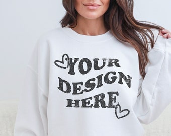 Gildan 18000 Mockup, White Gildan 18000 Mockup, Gildan Crewneck Mockup, Model Mockup