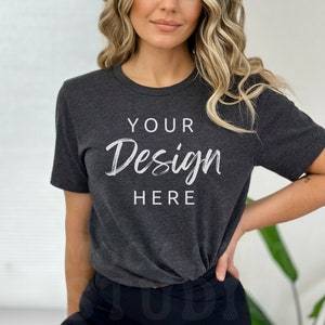 Bella Canvas 3001 TShirt Mockup, Bella Canvas Dark Heather Gray, TShirt Mockup, Tee Mockup, Model Mockup, Summer Tee Mockup, Fall Mock up