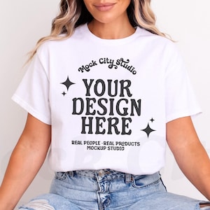 Gildan 64000 White Tshirt Mockup, Model Mockup, Gildan 64000 Soft Style Shirt Mock, Simple Minimalist Mockup