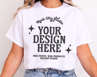Gildan 64000 White Tshirt Mockup, Model Mockup, Gildan 64000 Soft Style Shirt Mock, Simple Minimalist Mockup