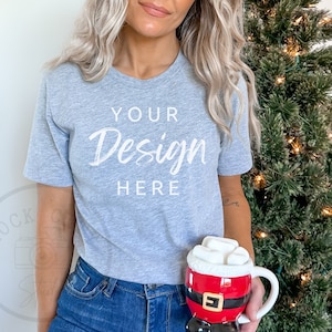 Bella Canvas 3001 Tshirt Mock up - Athletic Heather Gray Mockup - Bella Canvas Shirt - Christmas Mockup - T Shirt Mockup - Holiday Mock up