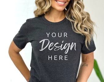 Bella Canvas 3001 TShirt Mockup, Bella Canvas Dark Heather Gray, TShirt Mockup, Tee Mockup, Model Mockup, Summer Tee Mockup, Fall Mock up