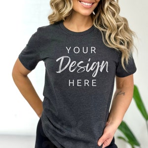 Bella Canvas 3001 TShirt Mockup, Bella Canvas Dark Heather Gray, TShirt Mockup, Tee Mockup, Model Mockup, Summer Tee Mockup, Fall Mock up