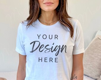 Bella Canvas 3001 White Mockup, Mockup de camiseta, Mockup de camisa Bella, Mockup de modelo, Mockup de camiseta feminina, Mockup 3001 White
