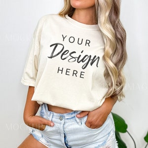 Comfort Colors C1717 Ivory Shirt Mockup - Oversized Mockup - Elfenbein Hemd - Ivory Comfort Color Shirt Mock - Model Mock up