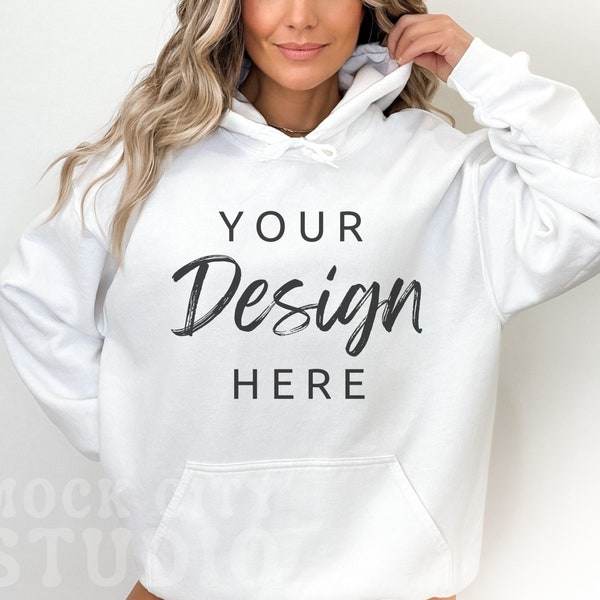 Gildan 18500 White Hoodie Mockup, Gildan Hoodie Mock up, White Hoodie Mockup, Oversized Hooded Sweatshirt  mockup, Styled Mockup