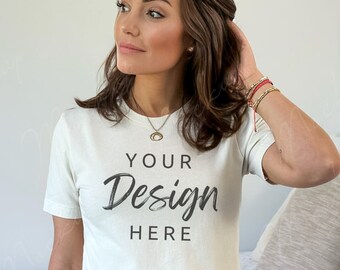Bella Canvas 3001 Natural Mockup, Tshirt Mockup, Bella Shirt Mockup, Model Mockup, Womens Tee Mock, 3001 Natural Mock up
