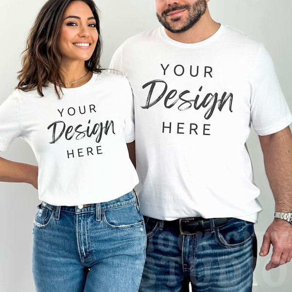 Coppie Tshirt Mockup, White Bella Canvas Couple Mockup, Bella Canvas 3001, Couples Model Mocks, White 3001 Men and Women, Multiple Shirts