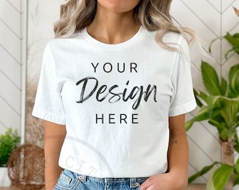 White Bella Canvas 3001 Mock, Tshirt Mockup, Styled Shirt Mockup, Trendy Mockup, Womens Tee Mock, White T-Shirt Mockup, White Tshirt mockup