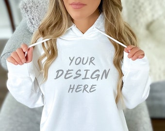 Gildan 18500 White Hoodie Mockup, Front View (PNG)