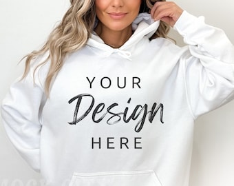 Gildan 18500 White Hoodie Mockup, Gildan Hoodie Mock up, White Hoodie Mockup, Oversized Hooded Sweatshirt  mockup, Styled Mockup