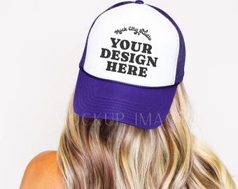 Purple and White Foam Trucker Hat Mockup, Otto Cap Mock up, Purple  Baseball Hat Mockup, Mesh Trucker Cap Mockup