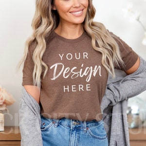 Heather Brown Bella Canvas 3001 Mockup, Heather Brown T-shirt Mockup| Model Shirt Mockup| Simple Shirt Mockups| Mockup TShirt