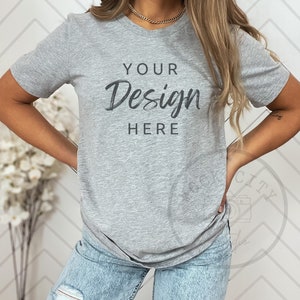 Athletic Heather Bella Canvas 3001, Tshirt Mockup, Heather Gray Shirt Mock, Fall Mockup, Model Mock, Grey T-Shirt Mockup, Grey Tshirt mock