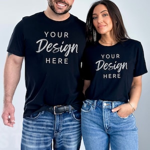 Couples Tshirt Mockup, Black Bella Canvas Couple Mockup, Bella Canvas 3001, Couples Model Mocks, Black 3001 Men and Women, Multiple Shirts