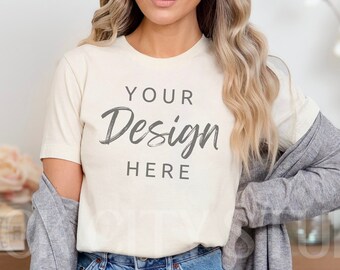 Natural Bella Canvas 3001 Mockup, Natural T-shirt Mockup, Model Shirt Mockup, Simple Shirt Mockups, Mockup TShirt