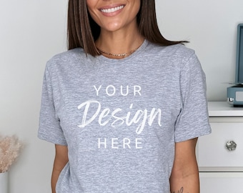 Gildan Sport Gray Tshirt Mockup, Gildan 64000 Mockup, Soft Style T Shirt Mock up, Sport Grey Tshirt Mockup