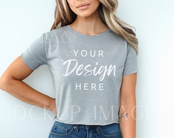 Next Level 5080 Mockup, Heather Grey 5080 Crop Top Mockup, abgeschnittenes Tshirt, Womens Festival Crop Top T-Shirt, Weiter Level POD