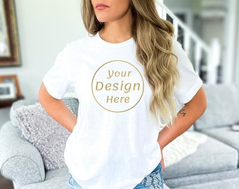 Bella Canvas 3001 White T-Shirt Mockup - Model Mockup (PNG)