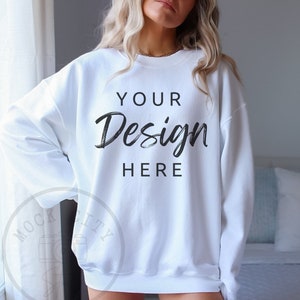 Gildan 18000 Mockup | Gildan White Sweatshirt Mockup | Sweatshirt Model Mockup | Simple Mock up | White Gildan Crewneck Mockups | Oversized