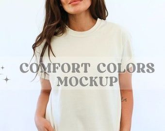 Ivory Comfort Colors 1717 T-Shirt Mockup, Comfort Colors Tshirt Mockup, Model Mockup, Unisex Tee Mock, Ivory Trendy Mocks