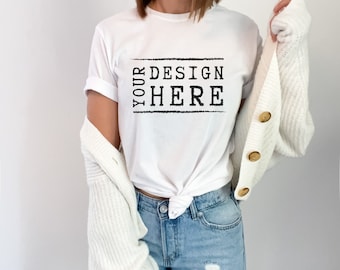 Bella Canvas 3001 White T-Shirt Mockup | Model Mockup (PNG)