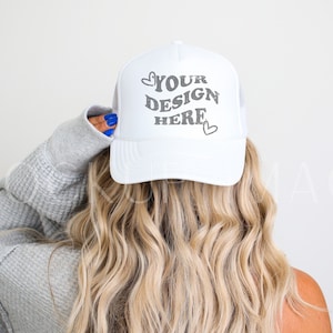 White Otto Foam Trucker Hat Mockup, Otto Cap Mock up, White Baseball Hat Mockup, Mesh Snapback Trucker Cap Mockup