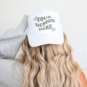 White Otto Foam Trucker Hat Mockup, Otto Cap Mock up, White Baseball Hat Mockup, Mesh Snapback Trucker Cap Mockup