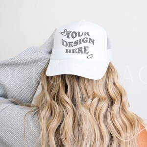 White Otto Foam Trucker Hat Mockup, Otto Cap Mock up, White Baseball Hat Mockup, Mesh Snapback Trucker Cap Mockup