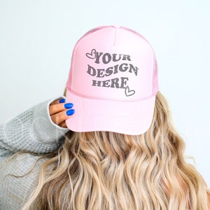 Soft Pink Otto Foam Trucker Hat Mockup, Otto Cap Mock up, Light Pink Baseball Hat Mockup, Mesh Snapback Trucker Cap Mockup