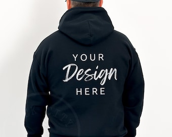 Gildan 18500 Black Mockup, Mens Hoodie Mockup, Backside Hoodie Mockups, Mens Back of Hooded sweatshirt mockup, Gildan 18500 Male Model