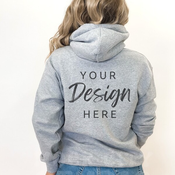 Gildan 18500 Sport Gray Mockup | Gildan Back of Hoodie Mockup | Hooded Sweatshirt Backside Mockup | Gray Gildan 18500 Oversized  Mockup