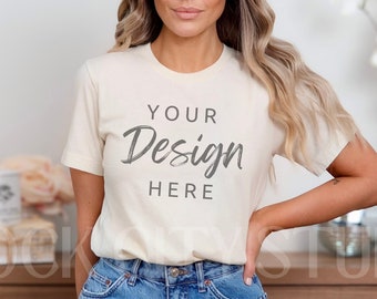 Natural Bella Canvas 3001 Mockup, Natural T-shirt Mockup, Model Shirt Mockup, Simple Shirt Mockups, Mockup TShirt