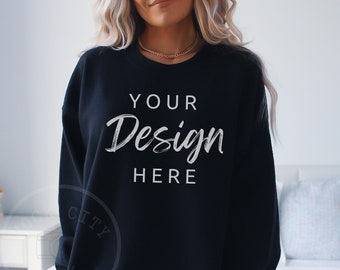 Gildan 18000 Mockup | Gildan Black Sweatshirt Mockup | Sweatshirt Model Mockup | Simple Mockup | Black Gildan Oversized Crewneck Mockups