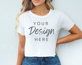 Vinyl 5080 Mockup, Weiß 5080 Crop Top Mockup, Crop Top Mockup, Frauen Festival Crop Top Tee