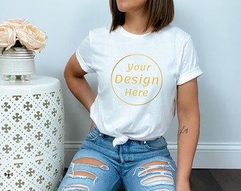Bella Canvas 3001 White T-Shirt Mockup | Trendy Styled Mockup (Digital)