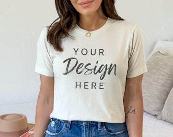 Bella Canvas 3001 Natural Mockup, Tshirt Mockup, Bella Shirt Mockup, Model Mockup, Womens Tee Mock, 3001 Natural Mock up
