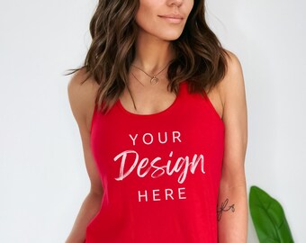 May include: Red racerback tank top with the text "YOUR Design HERE" in white.