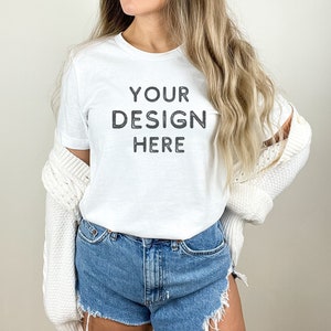 Bella Canvas 3001 mockup | Bella Canvas white shirt mock up | T-shirt mock up | Model mock up | Bella Canvas 3001 mockups | Trendy Mocks