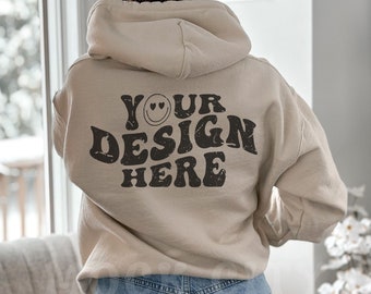 Gildan 18500 Sand Mockup | Gildan Back of Hoodie Mockup | Hooded Sweatshirt Backside Mockup | Sand Gildan 18500 Oversized  Mockup