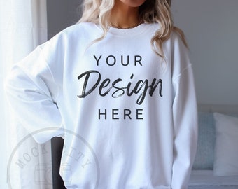 Gildan 18000 Mockup | Gildan White Sweatshirt Mockup | Sweatshirt Model Mockup | Simple Mock up | White Gildan Crewneck Mockups | Oversized