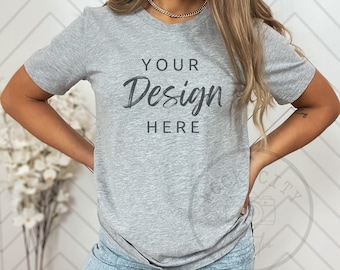 Athletic Heather Bella Canvas 3001, Tshirt Mockup, Heather Gray Shirt Mock, Fall Mockup, Model Mock, Grey T-Shirt Mockup, Grey Tshirt mock