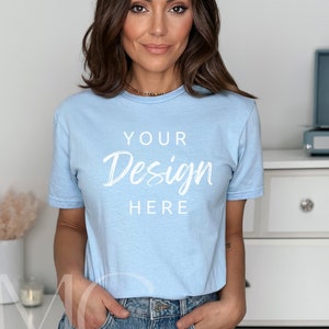 Gildan Light Blue Tshirt Mockup, Gildan 64000 Mockup, Soft Style T Shirt Mock up, Light Blue Tshirt Mockup image 1