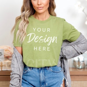 Heather Green Bella Canvas 3001 Mockup, Heather Green T-shirt Mockup| Model Shirt Mockup| Simple Shirt Mockups| Mockup TShirt