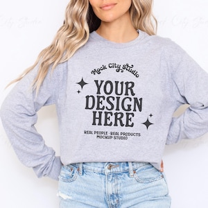 Gildan 2400 Sport Graues Langarm-Mockup, Gildan Langarm-T-Shirt, Gildan 2400 Mockup, Gildan g240 Bundle, Unisex-Baumwoll-Langarm-T-Shirt