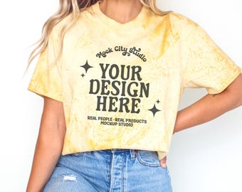 Comfort Colors 1745 Citrine Color Blast Mockup, 1745 Yellow TShirt Model Mockup, Unisex Tie Dye Shirt Mockup, Comfort Colors Tee Mockup