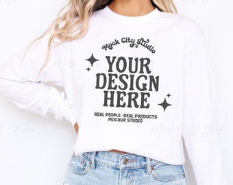 Gildan 2400 White Long Sleeve Mockup, Gildan Long Sleeve Tee, Gildan 2400 Mockup, Gildan g240 Bundle, Unisex Cotton Long Sleeve Tee